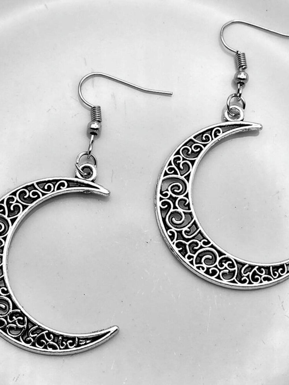 Nomadic Nightfall Silver Filigree Crescent Moon Earrings